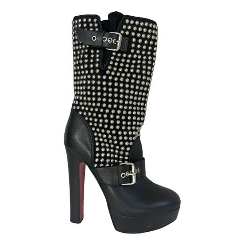 Pre-owned Christian Louboutin Leather Biker Boots In Black