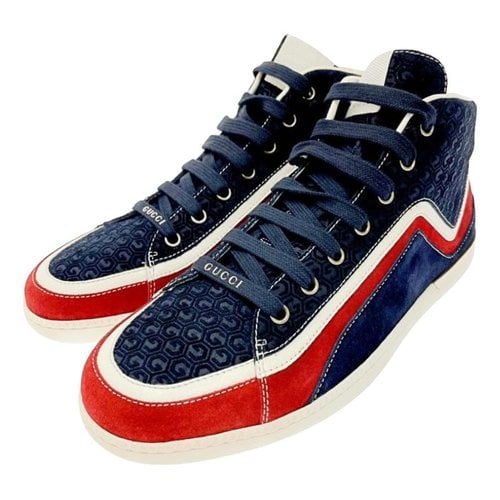 Pre-owned Gucci High Trainers In Navy