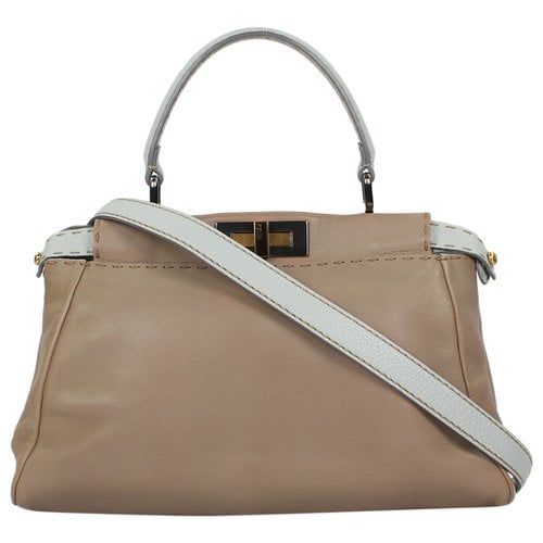Pre-owned Fendi Peekaboo Leather Handbag In Beige