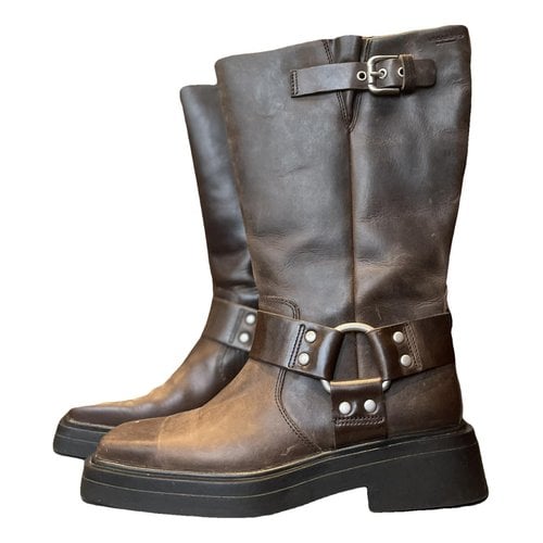 Pre-owned Vagabond Leather Biker Boots In Brown