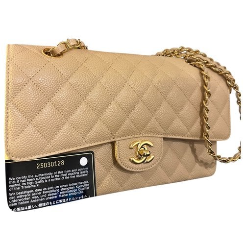 Pre-owned Chanel Timeless/classique Leather Crossbody Bag In Beige