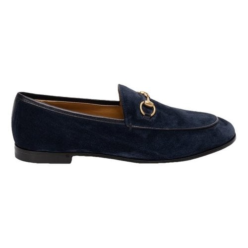 Pre-owned Gucci Jordaan Leather Flats In Navy