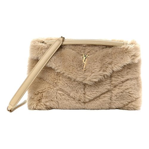 Pre-owned Saint Laurent Loulou Puffer Leather Crossbody Bag In Beige