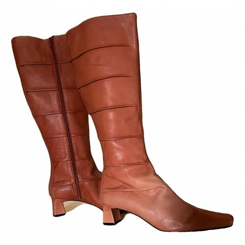 Pre-owned Pollini Leather Boots In Orange