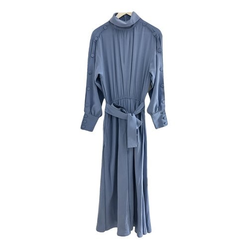 Pre-owned Massimo Dutti Silk Maxi Dress In Blue