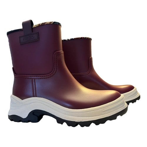 Pre-owned Kenzo Tiger Wellington Boots In Burgundy