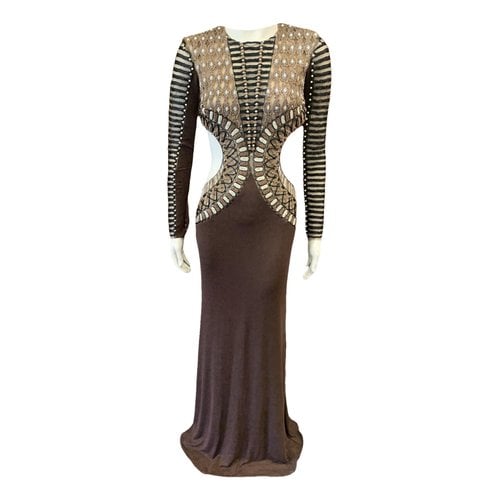 Pre-owned Elisabetta Franchi Glitter Maxi Dress In Brown