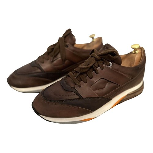 Pre-owned Santoni Leather High Trainers In Brown