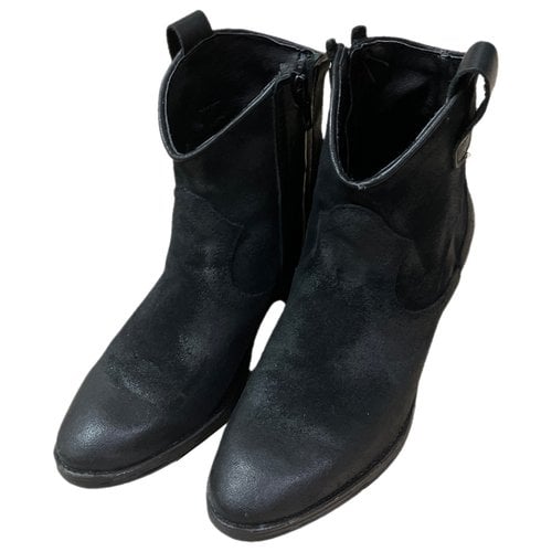 Pre-owned Divine Follie Leather Western Boots In Black