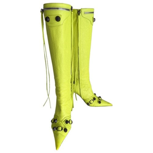Pre-owned Balenciaga Cagole Leather Boots In Yellow