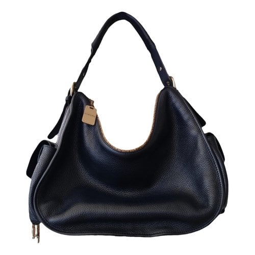 Pre-owned Borbonese Leather Handbag In Navy