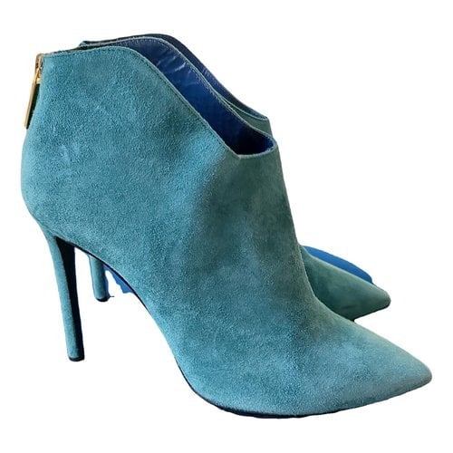 Pre-owned Pollini Velvet Ankle Boots In Turquoise