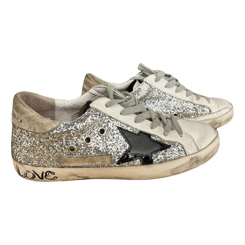 Pre-owned Golden Goose Superstar Glitter Trainers In Silver