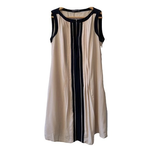 Pre-owned Trussardi Silk Mid-length Dress In Beige