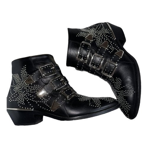 Pre-owned Chloé Susanna Leather Ankle Boots In Black