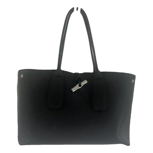 Pre-owned Longchamp Roseau Leather Handbag In Black