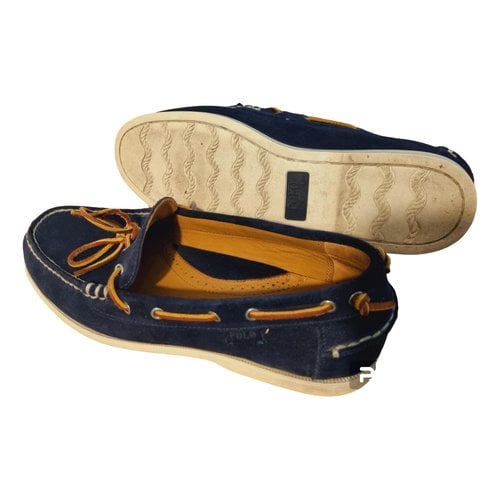 Pre-owned Polo Ralph Lauren Leather Flats In Navy