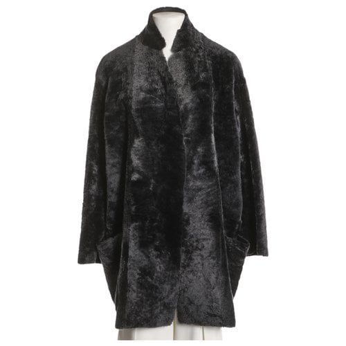 Pre-owned Celine Shearling Coat In Anthracite