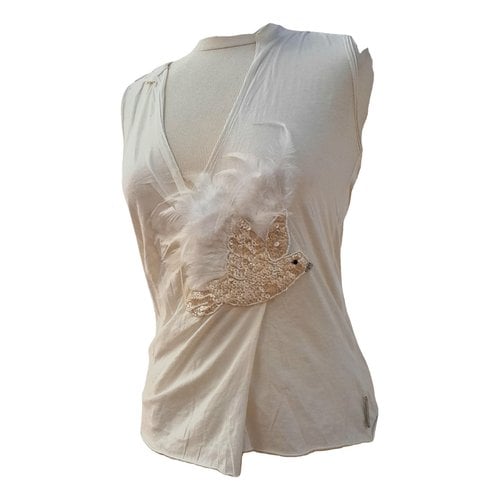 Pre-owned Fornarina Glitter Top In White