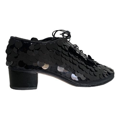 Pre-owned Chanel Glitter Lace Ups In Black