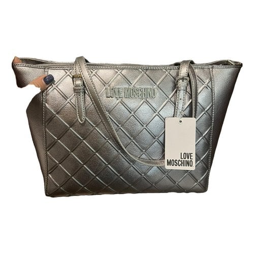 Pre-owned Moschino Love Leather Handbag In Silver
