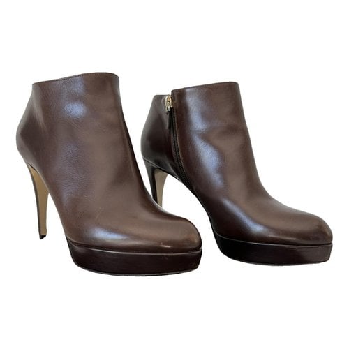 Pre-owned Emporio Armani Leather Ankle Boots In Brown