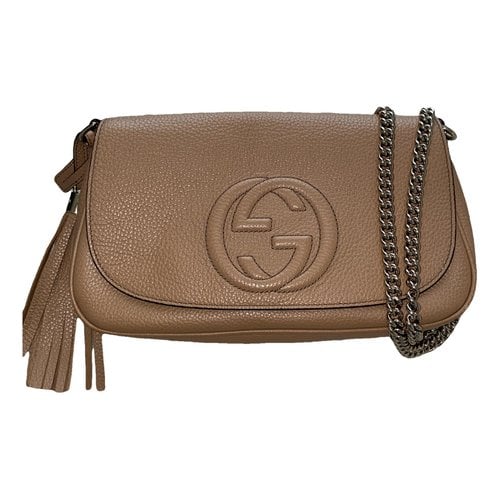 Pre-owned Gucci Soho Long Flap Leather Crossbody Bag In Beige