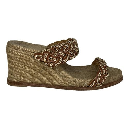 Pre-owned Christian Louboutin Leather Espadrilles In Brown