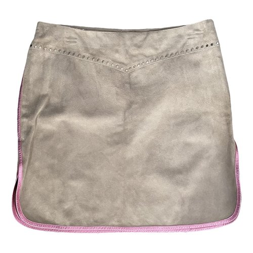 Pre-owned Miu Miu Leather Mini Skirt In Khaki