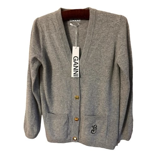 Pre-owned Ganni Wool Cardigan In Grey