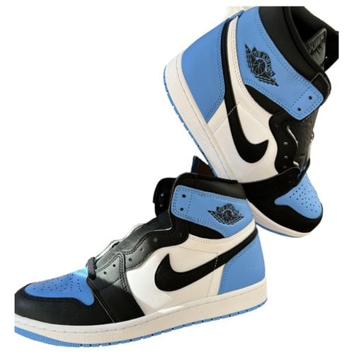 Pre-owned Jordan Leather High Trainers In Blue