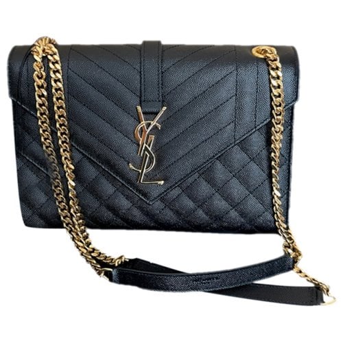 Pre-owned Saint Laurent Envelope Leather Handbag In Black