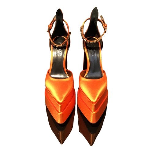 Pre-owned Versace Glitter Sandals In Orange
