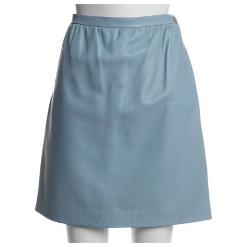 Pre-owned Gucci Leather Mini Skirt In Blue