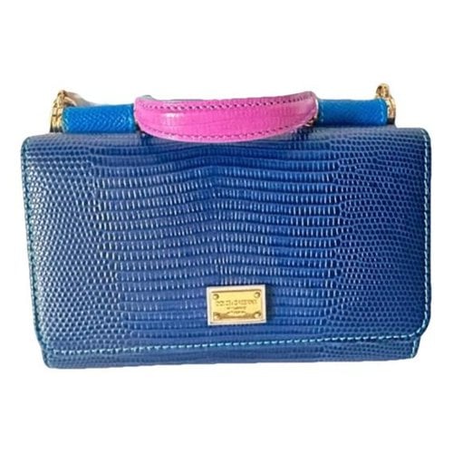 Pre-owned Dolce & Gabbana Sicily Leather Clutch Bag In Blue