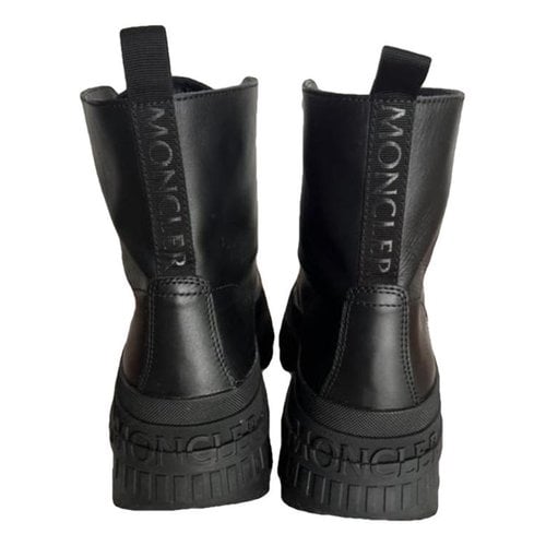 Pre-owned Moncler Leather Biker Boots In Black