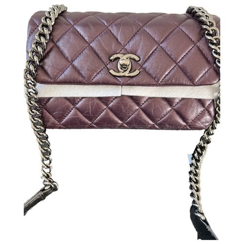Pre-owned Chanel Timeless Classique Top Handle Leather Handbag In Purple