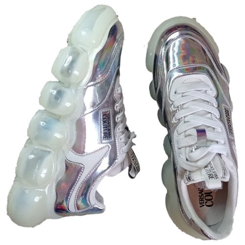 Pre-owned Versace Leather Trainers In Silver