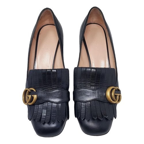 Pre-owned Gucci Marmont Leather Heels In Black