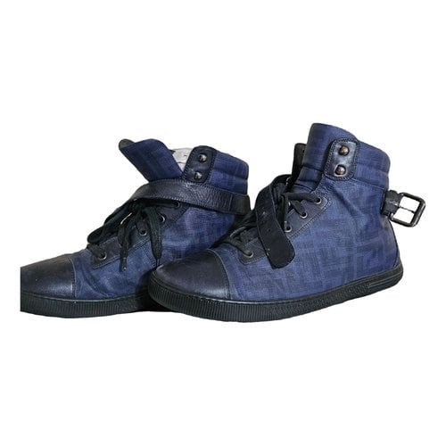 Pre-owned Fendi Leather High Trainers In Blue