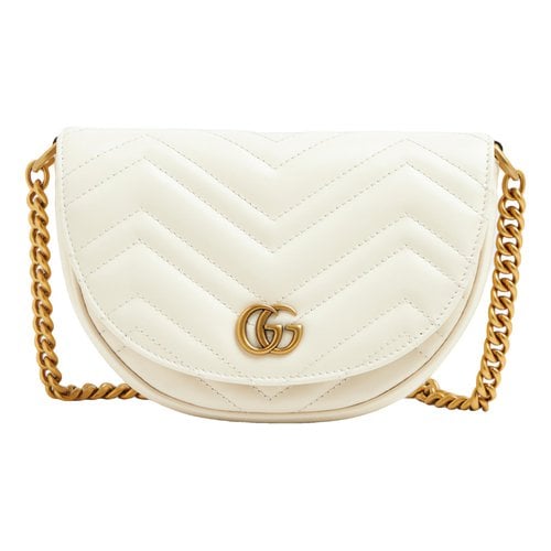 Pre-owned Gucci Gg Marmont Chain Matelasse Leather Handbag In White