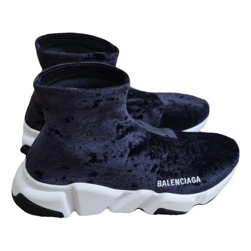Pre-owned Balenciaga Speed Velvet Trainers In Black