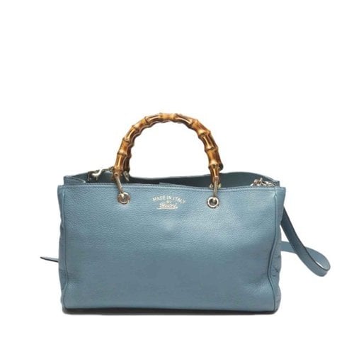Pre-owned Gucci Bamboo Leather Handbag In Blue