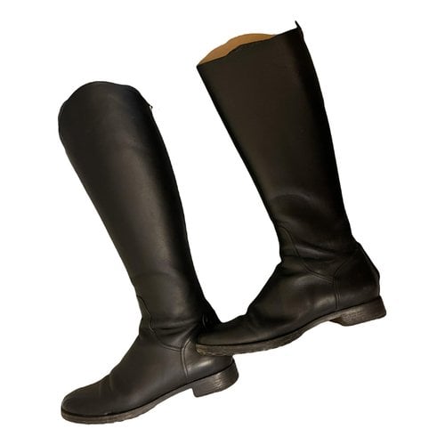 Pre-owned Dior Leather Riding Boots In Black