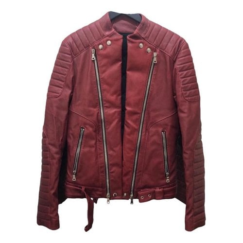 Pre-owned Balmain Leather Jacket In Red