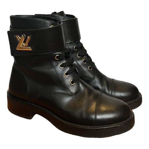 Pre-owned Louis Vuitton Leather Biker Boots In Black