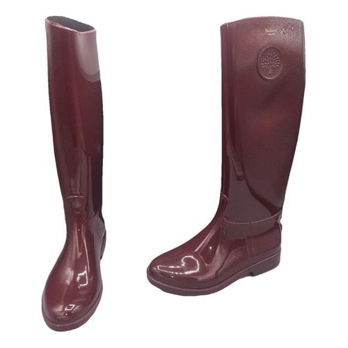 Pre-owned Mulberry Wellington Boots In Burgundy