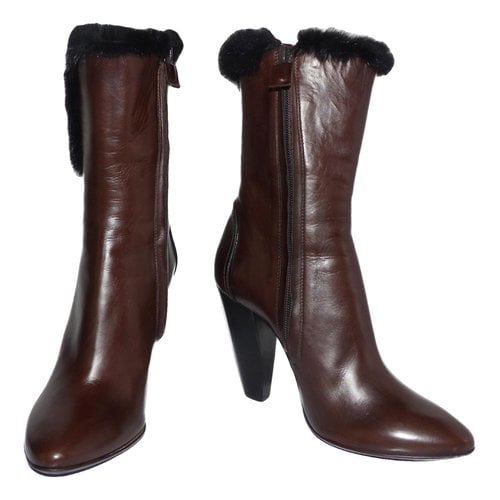Pre-owned Costume National Leather Riding Boots In Brown