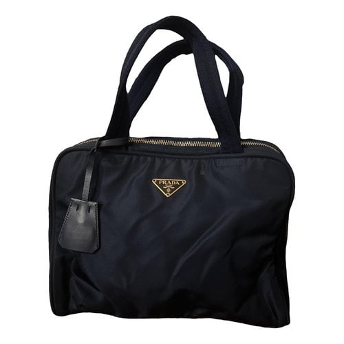 Pre-owned Prada Tessuto City Silk Handbag In Navy