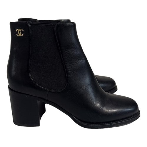 Pre-owned Chanel Leather Biker Boots In Black